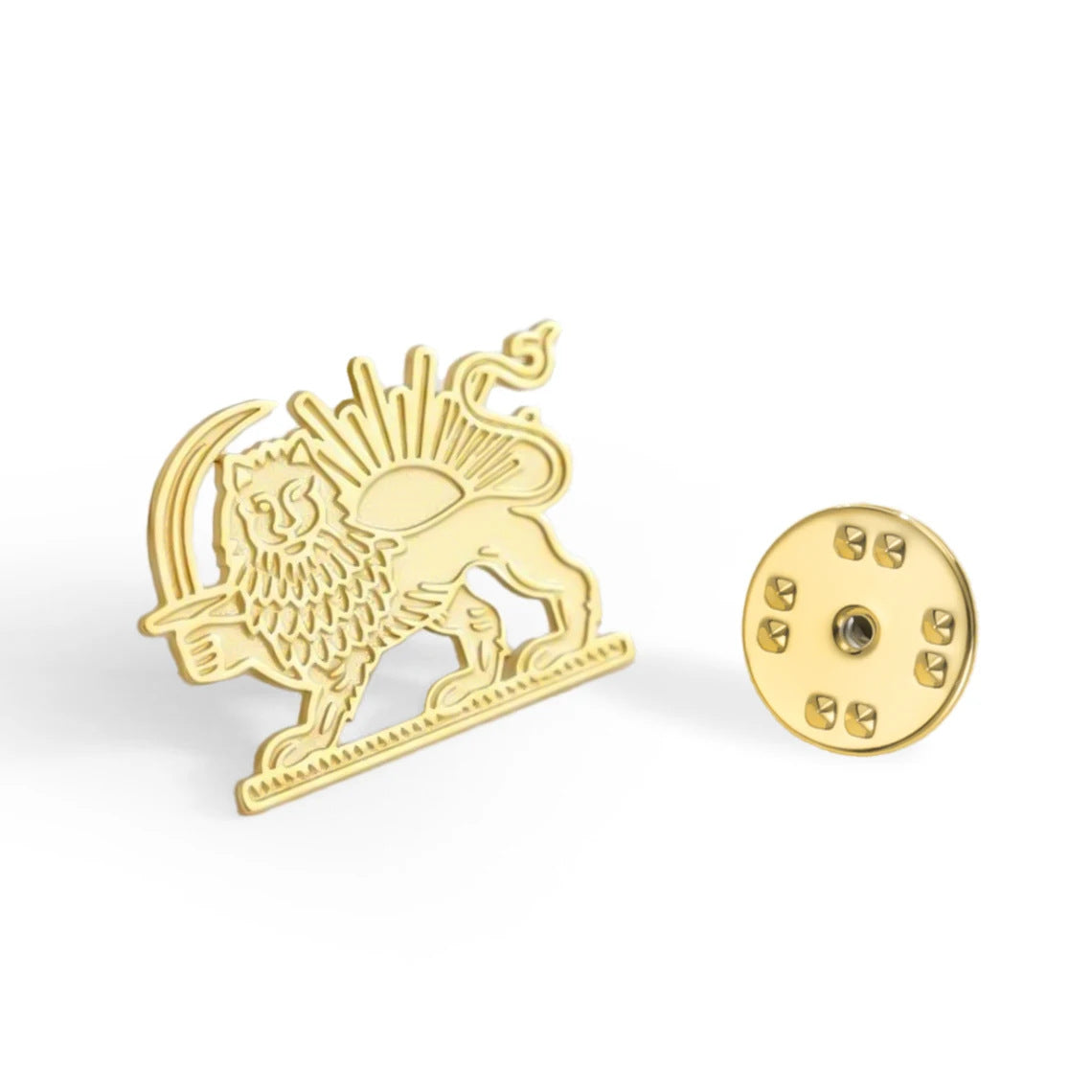 Broche Symbole Lion et Soleil Persans – Pin's en Acier