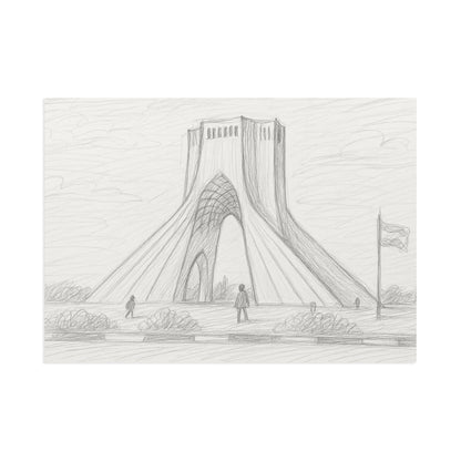 Cartes postales esquisse au crayon de la tour Azadi — Coffret de cartes postales d'art représentant un monument historique