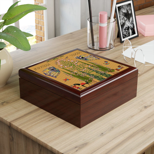 Persian Miniature Jewelry Box — Floral Cypress & Angel Motif