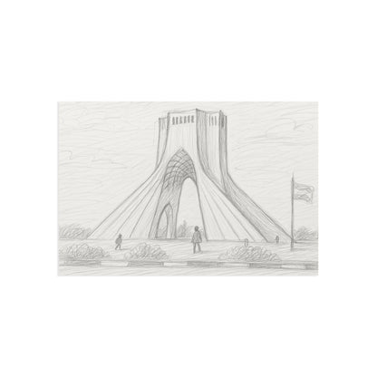 Cartes postales esquisse au crayon de la tour Azadi — Coffret de cartes postales d'art représentant un monument historique