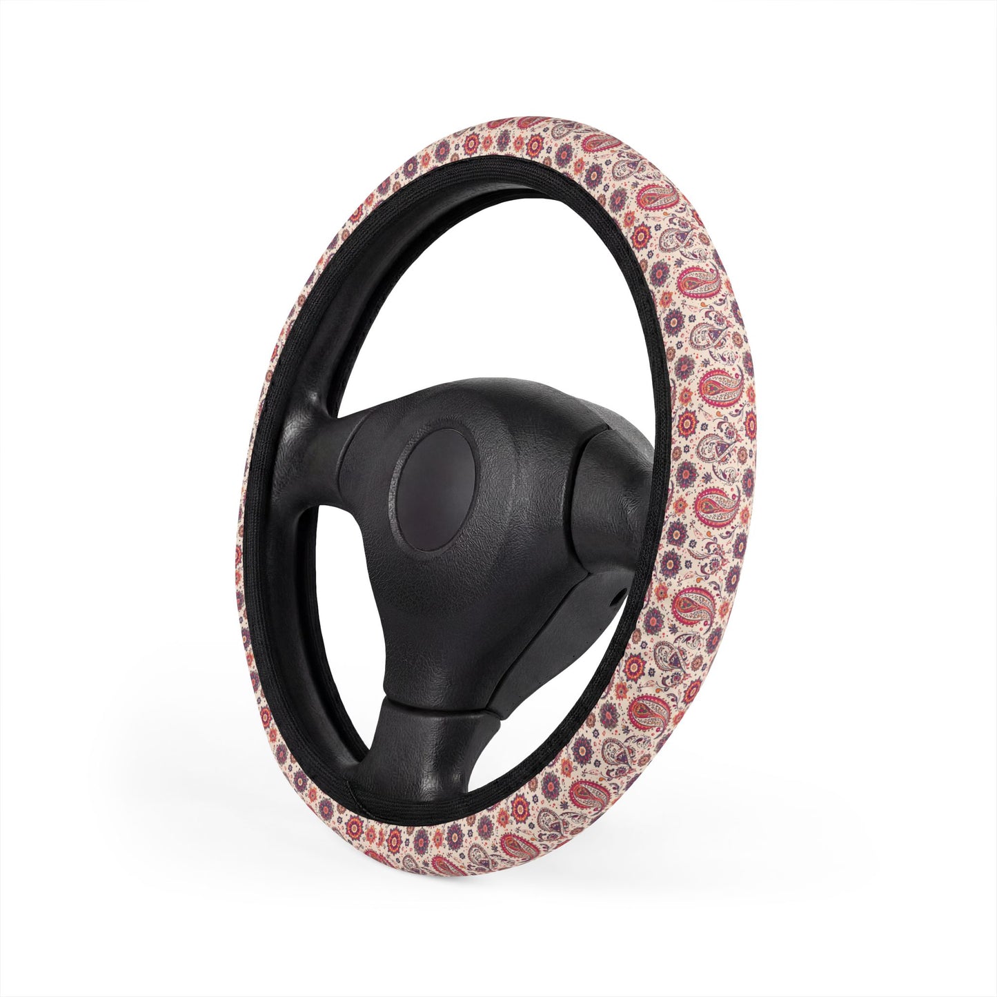 Persian Floral Paisley Steering Wheel Cover — Pink Vintage Car Accessory