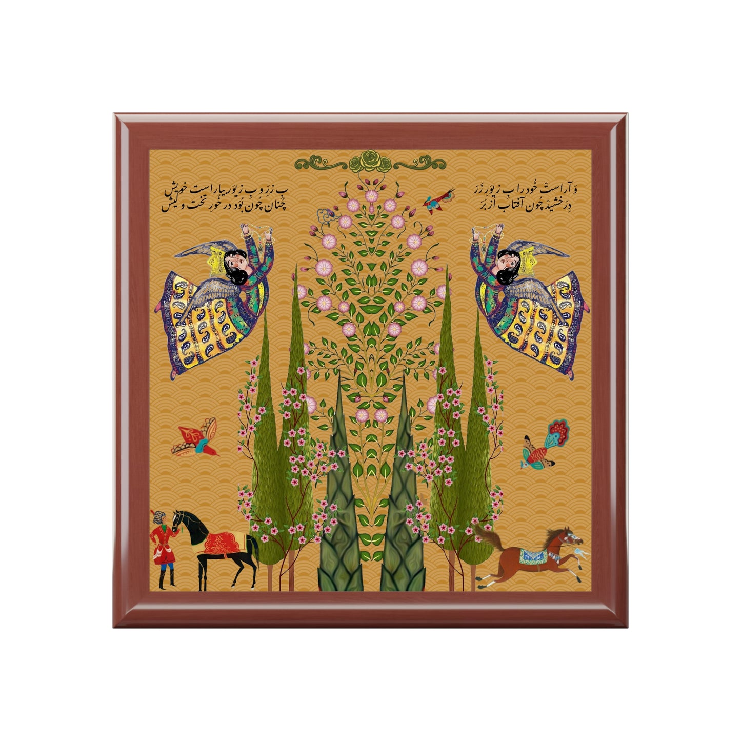 Persian Miniature Jewelry Box — Floral Cypress & Angel Motif