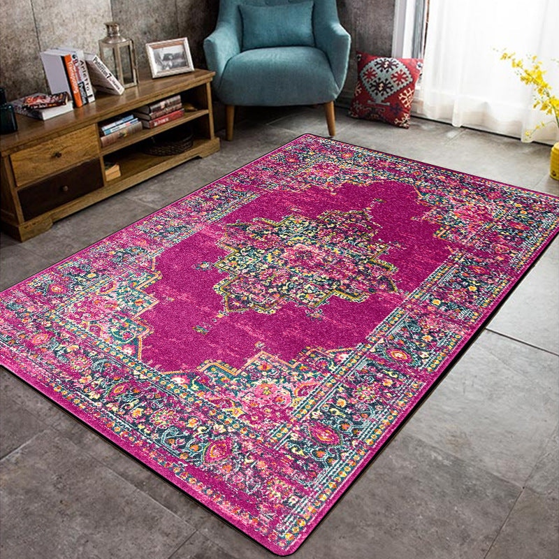 Tapis de sol géométrique rose perse – Tapis motif ethnique rétro (Rose violet)