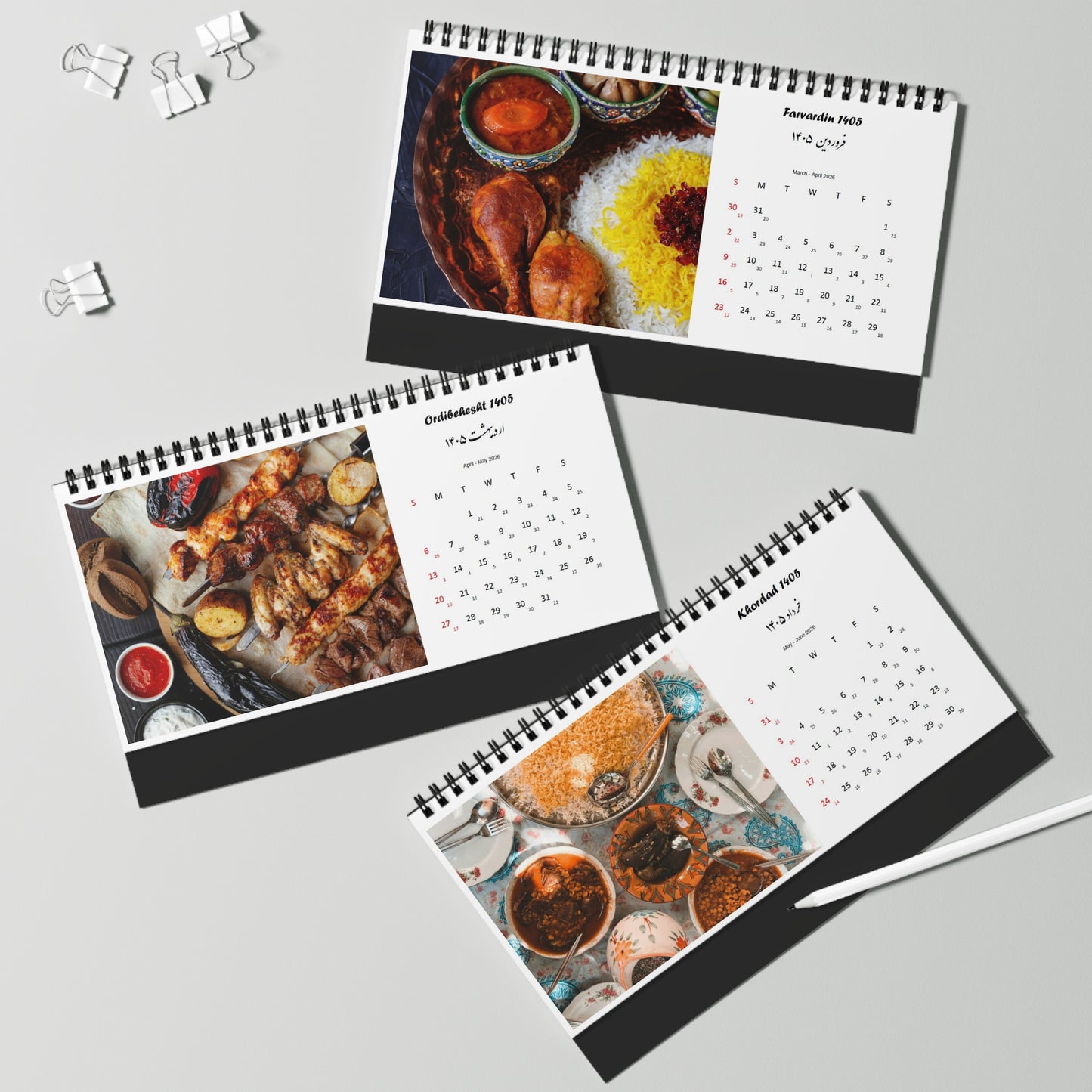 Calendrier de bureau persan Hijri Shamsi édition limitée 1406 (mars 2027-février 2028) — Monuments iraniens (Livraison gratuite)