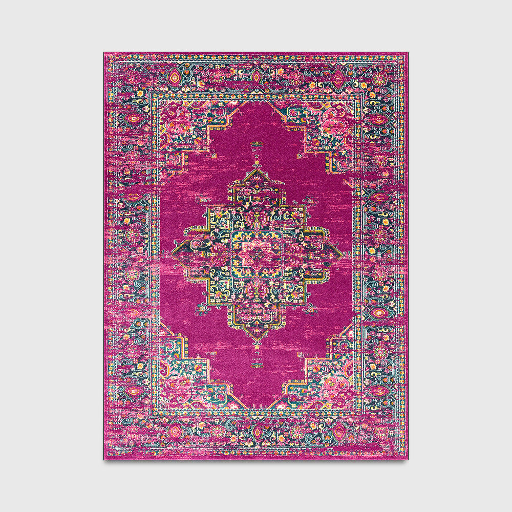 Tapis de sol géométrique rose perse – Tapis motif ethnique rétro (Rose violet)