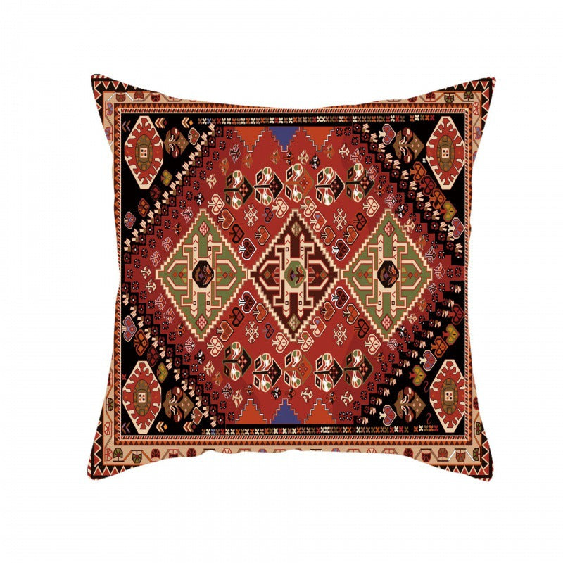 Housse de coussin à motifs rouges turcs et persans – Coussin bohème en lin (45×45 cm)