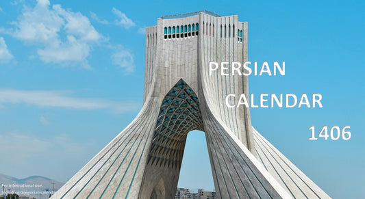 Calendrier de bureau persan Hijri Shamsi édition limitée 1406 (mars 2027-février 2028) — Monuments iraniens (Livraison gratuite)