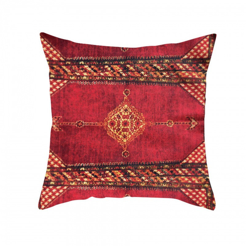 Housse de coussin à motifs rouges turcs et persans – Coussin bohème en lin (45×45 cm)
