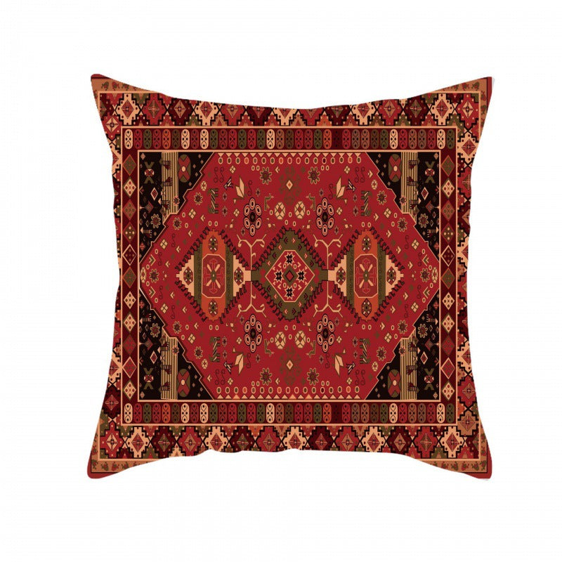 Housse de coussin à motifs rouges turcs et persans – Coussin bohème en lin (45×45 cm)