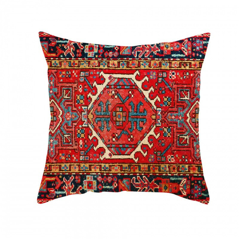 Housse de coussin à motifs rouges turcs et persans – Coussin bohème en lin (45×45 cm)